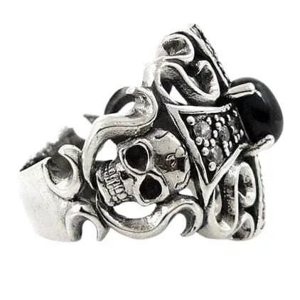 Black Star Cross Skull Sterling Silver Gothic Ring