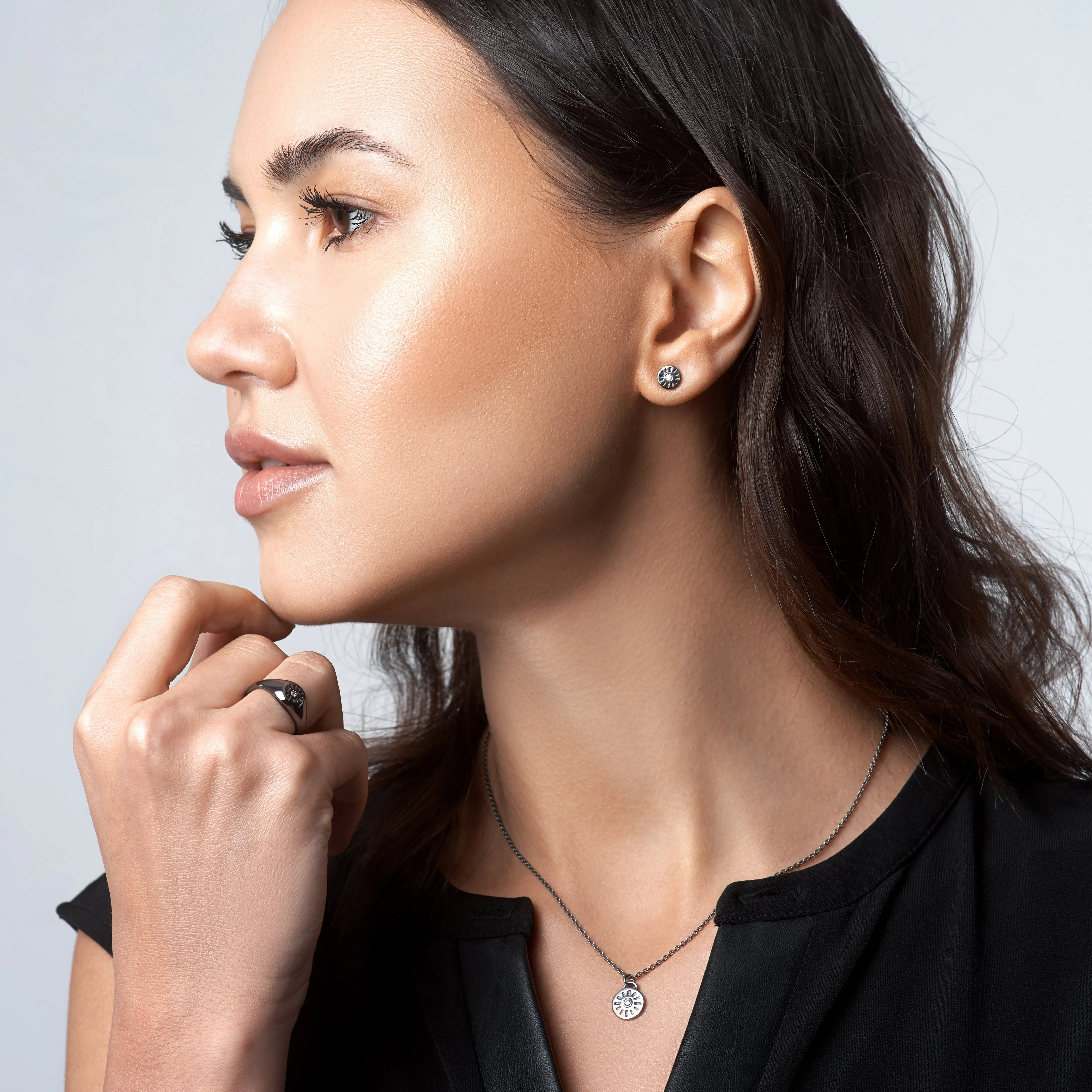 Blackened Silver Diamond Pendant Necklace Timeless
