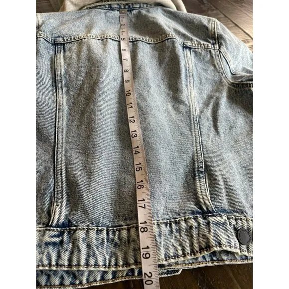 Blank NYC Denim Trucker Jacket Removable Gray Hood Size Small NWT