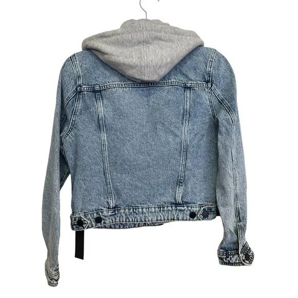 Blank NYC Denim Trucker Jacket Removable Gray Hood Size Small NWT