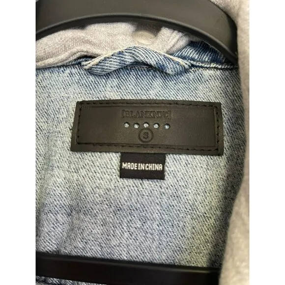Blank NYC Denim Trucker Jacket Removable Gray Hood Size Small NWT