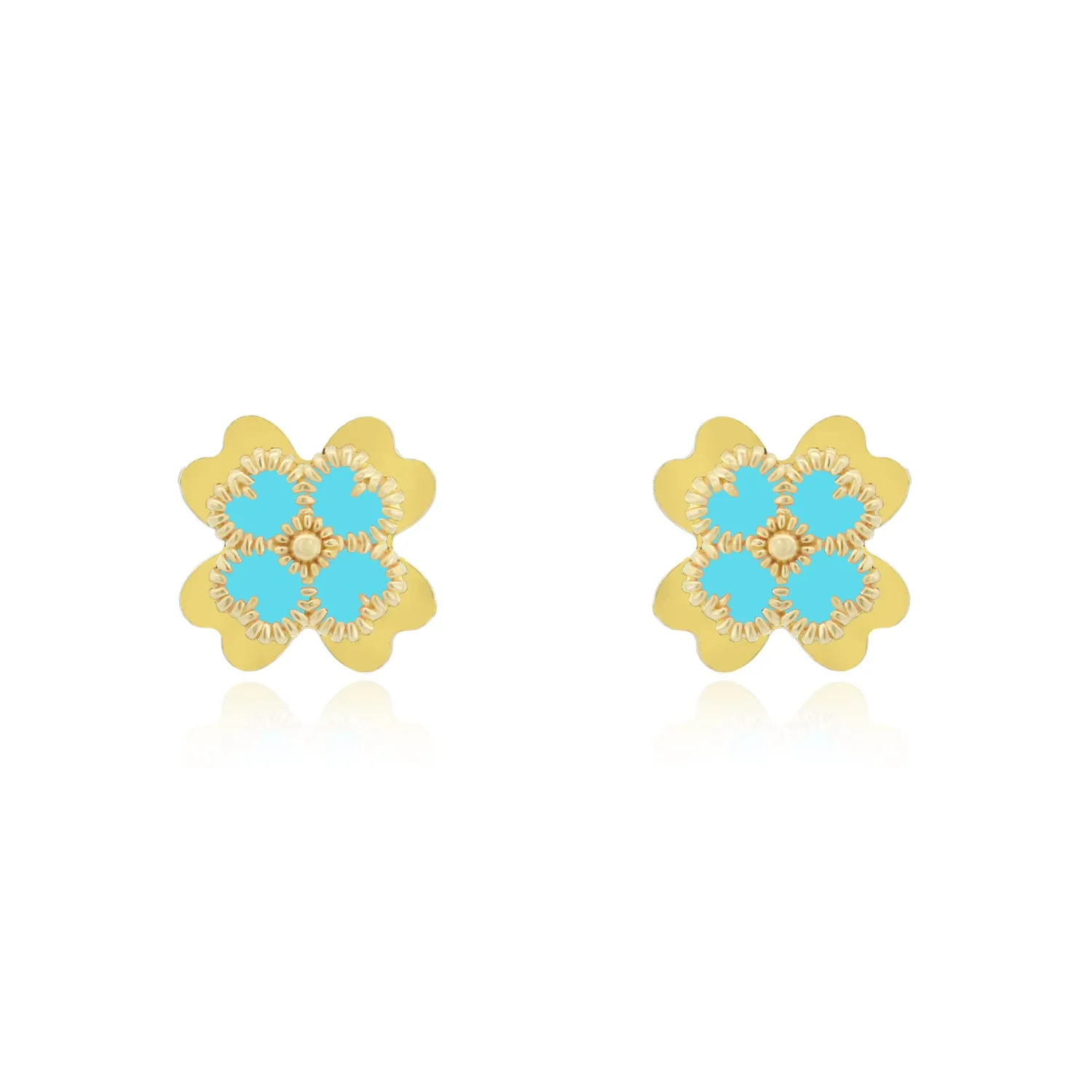 Blue Enamel Four Leaf Clover Stud Earrings