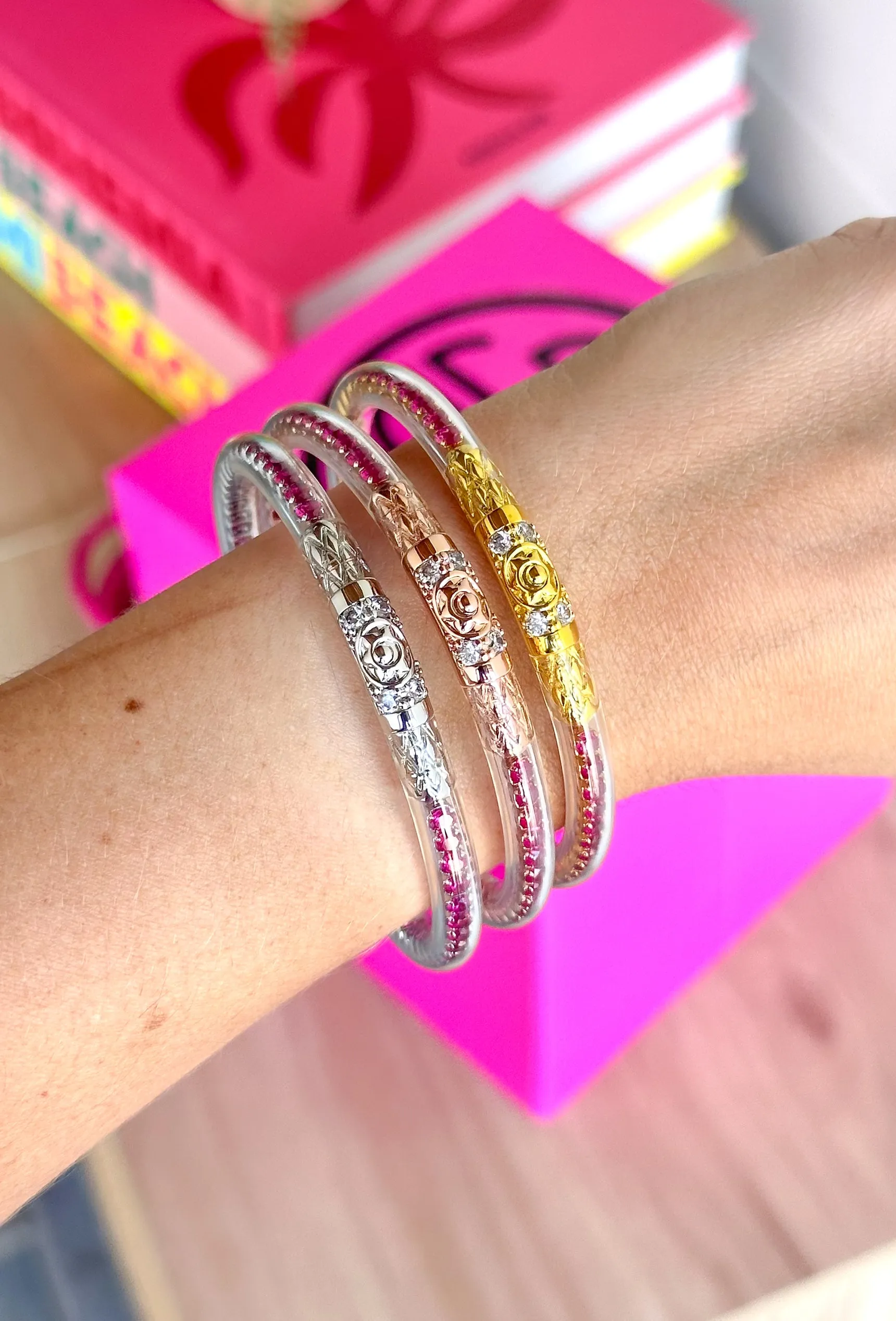 BUDHAGIRL Three Queens Bangles in Epic Pink