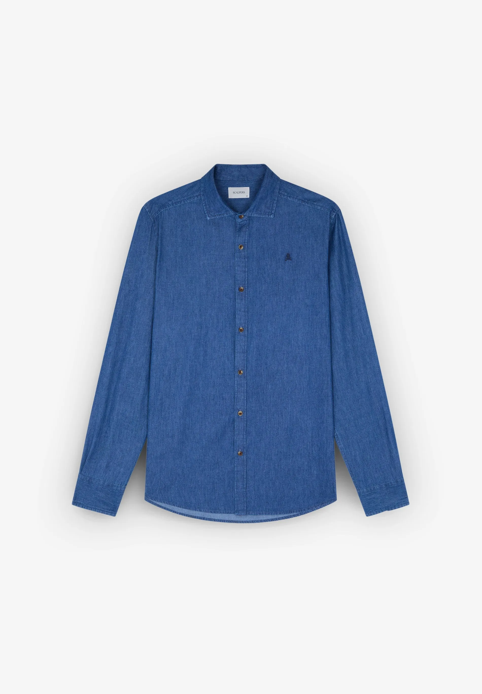 CAMISA DENIM COM SKULL A CONTRASTAR