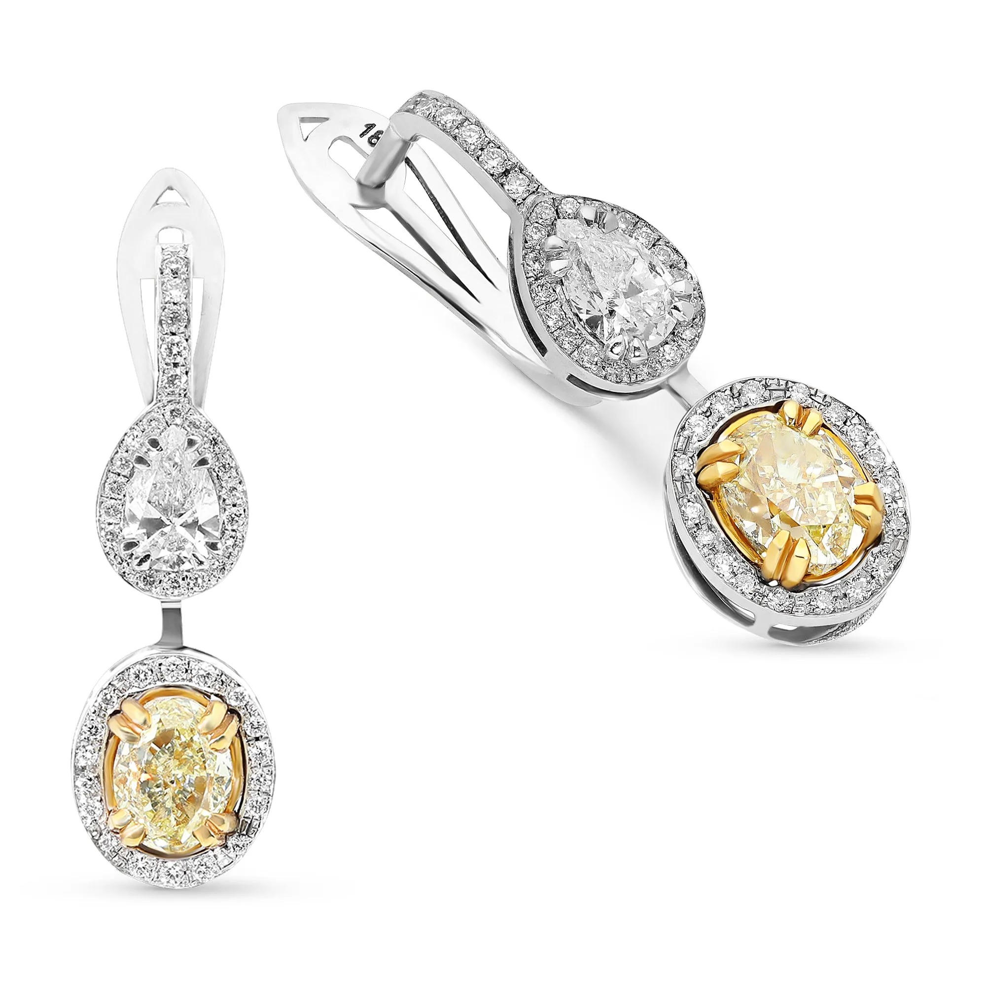Canary Yellow and Diamond Double Drop Earrings - 3 Carat