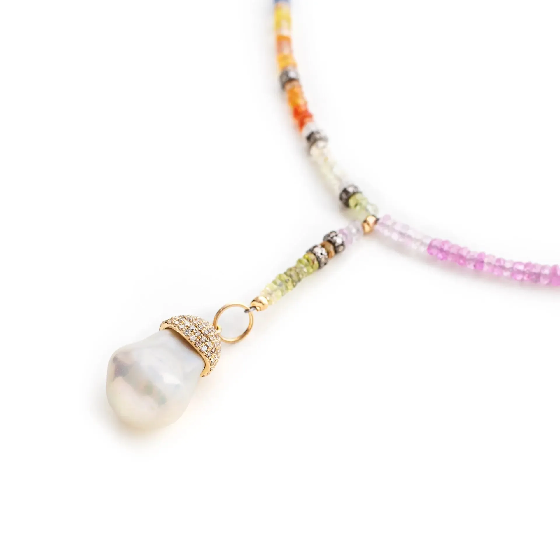 Candy Land Diamond Baroque Pearl Drop Necklace
