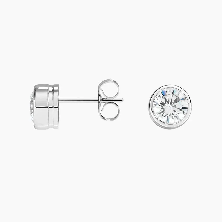 Certified 14 Karat Gold Round Bezel Set Lab Grown Diamond Stud Earrings