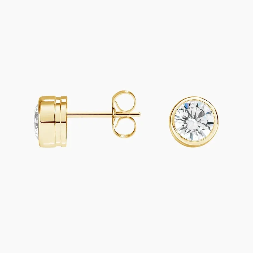 Certified 14 Karat Gold Round Bezel Set Lab Grown Diamond Stud Earrings
