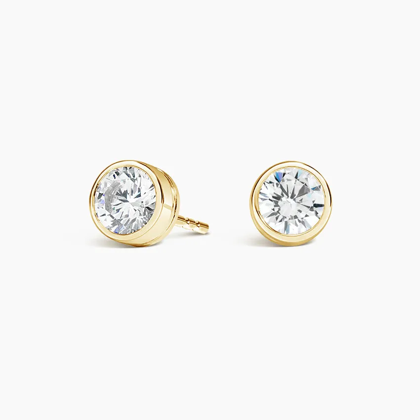 Certified 14 Karat Gold Round Bezel Set Lab Grown Diamond Stud Earrings