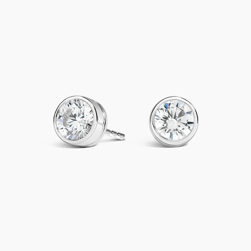 Certified 14 Karat Gold Round Bezel Set Lab Grown Diamond Stud Earrings