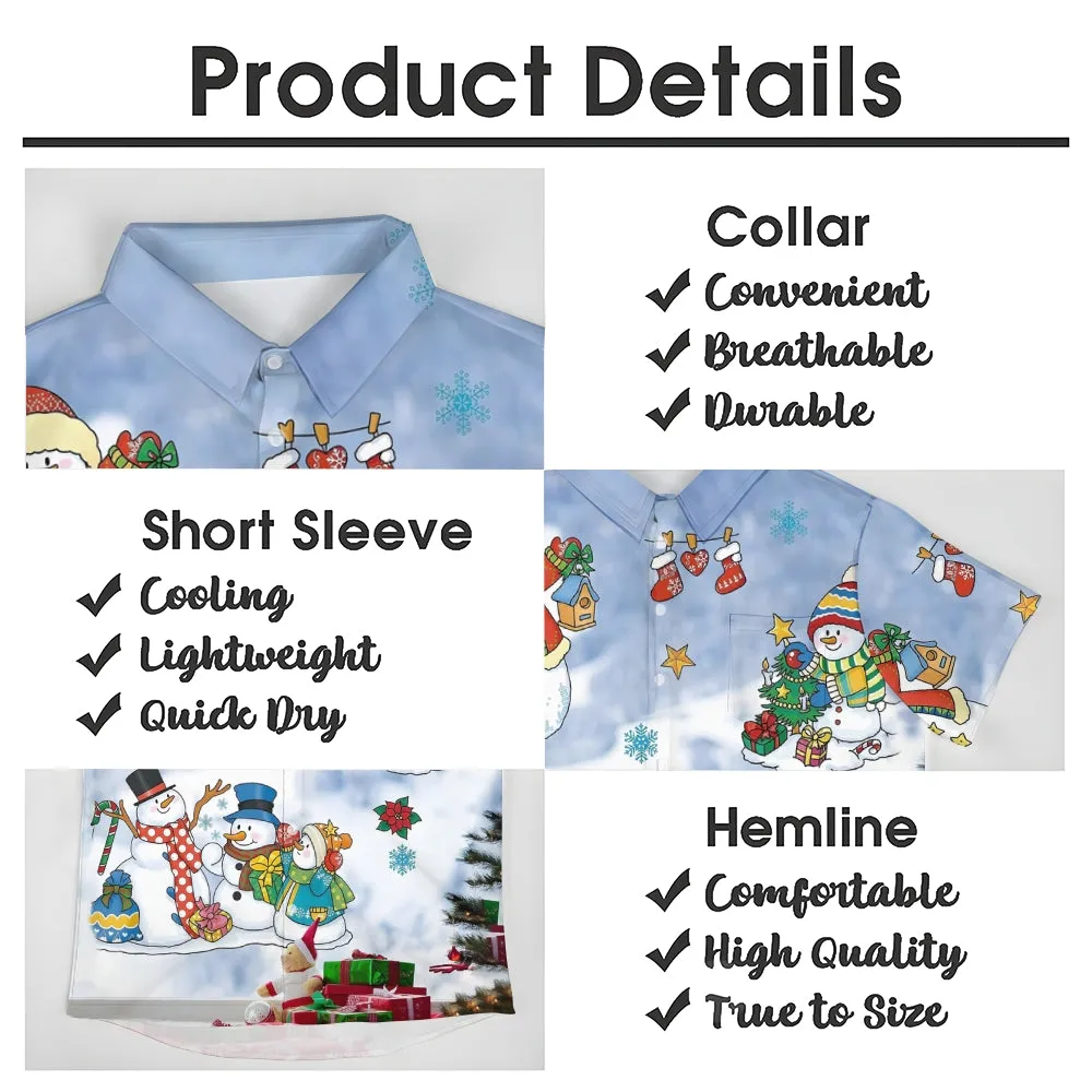 Christmas Cartoon Snowman Casual Short Sleeve Shirt 2409006161