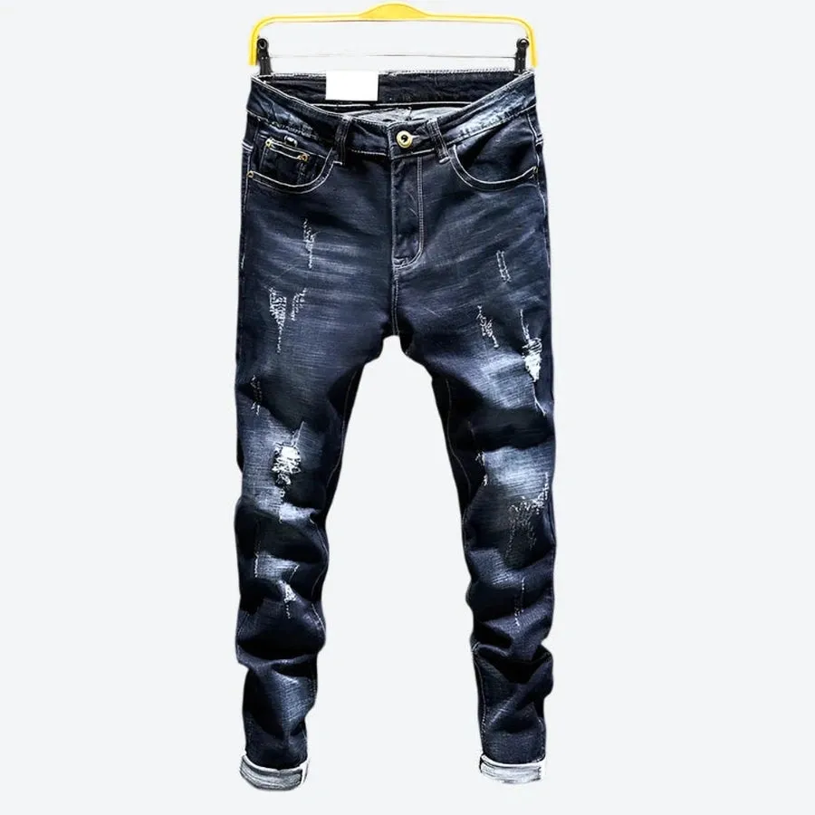 Classic Distressed Slim Fit Denim Jeans