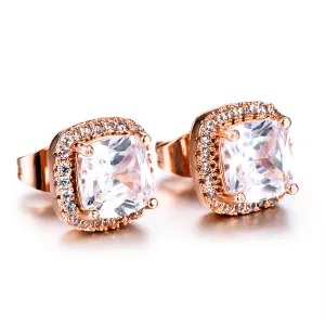 Clear Princess Crystal & 18K Rose Gold-Plated Halo Stud Earrings