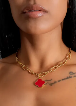 Clover Charm Necklace Red