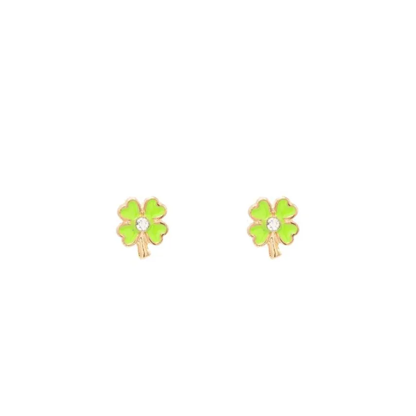 Clover CZ Enamel Post Stud Earring Children's Jewelry Gift St. Patricks Day St. Pattys