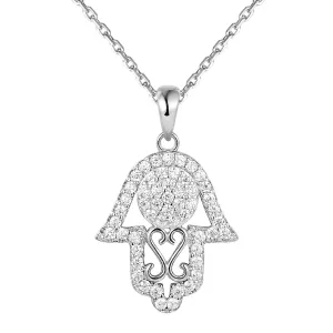 Cluster Set Silver Solitaire Hamsa Hand Pendant