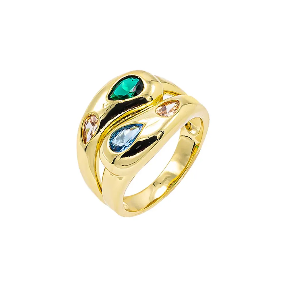 Colored Scattered Teardrop Dome Ring