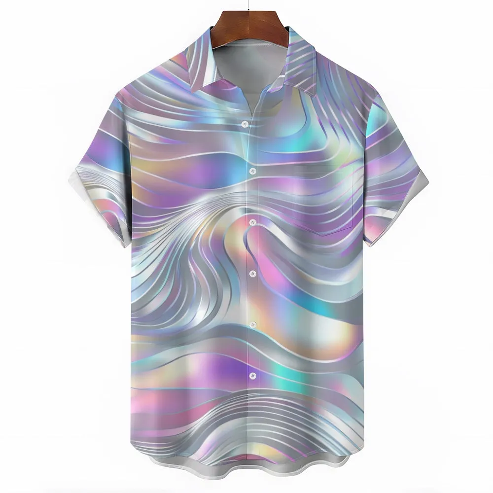 Colorful Curve Art Print Casual Short Sleeve Shirt 2410001374