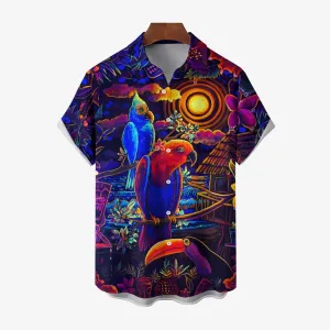 Colorful Parrot Tiki Art Print Casual Large Size Short-Sleeved Shirt 2407000557
