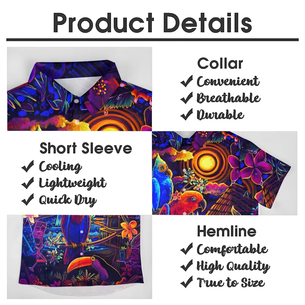 Colorful Parrot Tiki Art Print Casual Large Size Short-Sleeved Shirt 2407000557