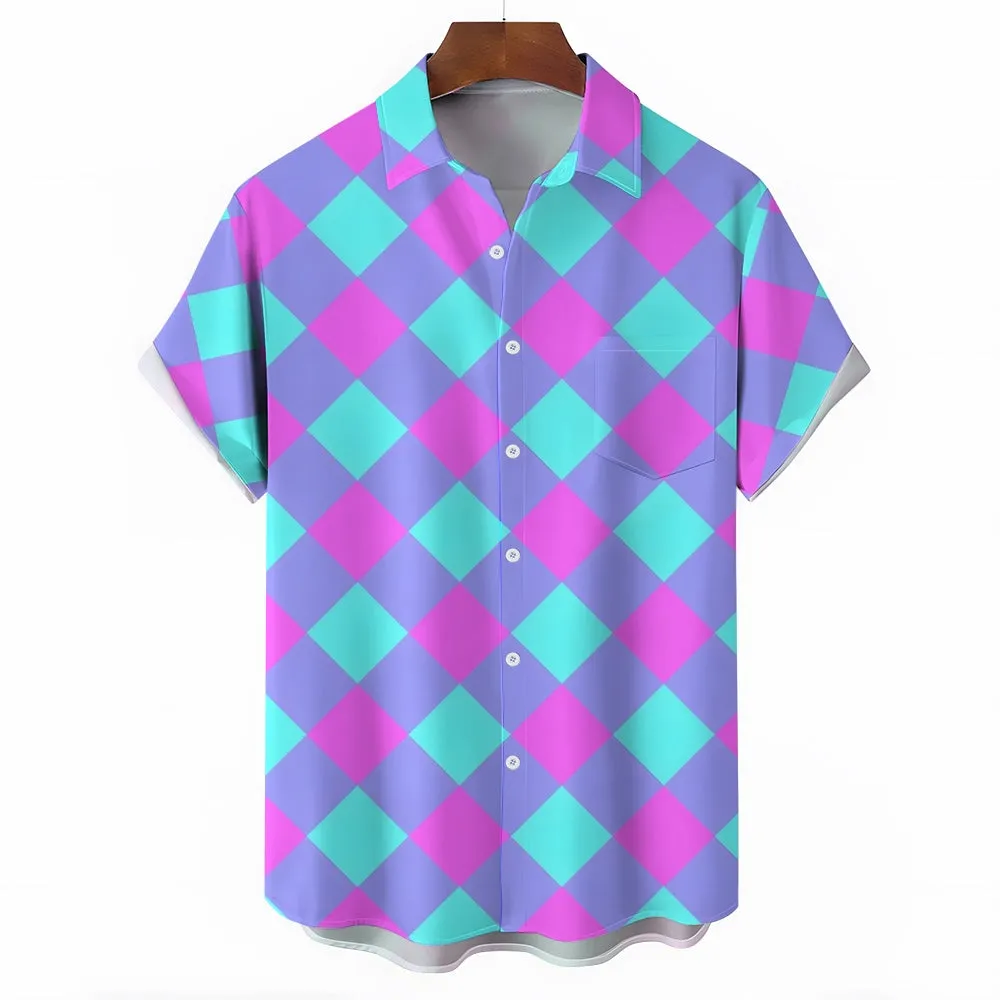 Contrast Geometric Print Casual Short Sleeve Shirt 2412005992