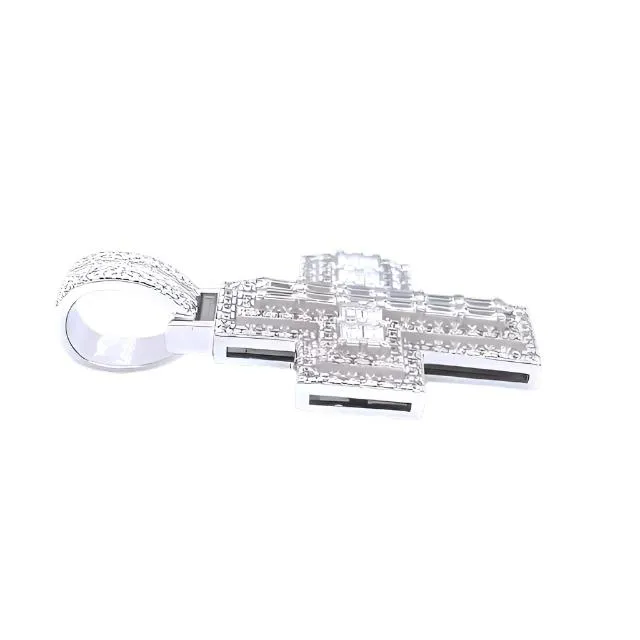Cross Sterling Baguette Zirconia Sterling Pendant Charm - C417269