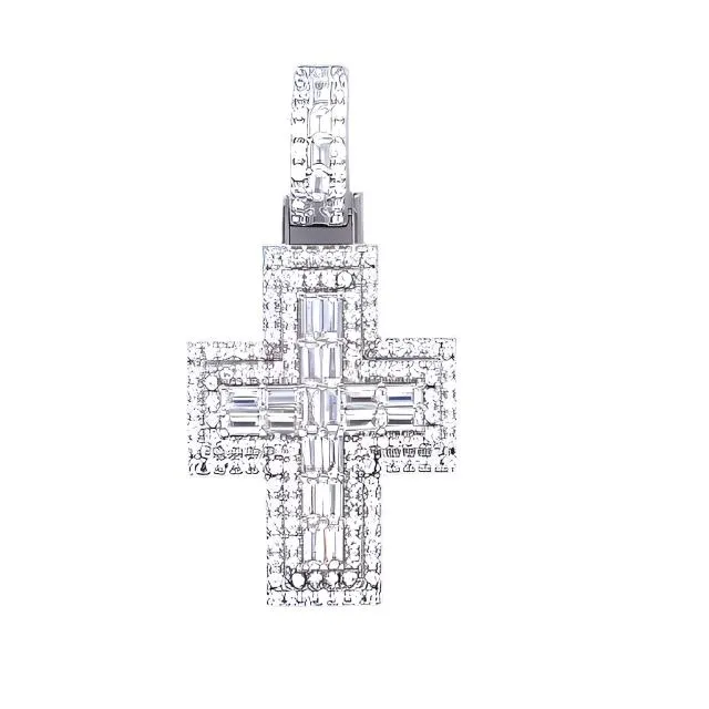 Cross Sterling Baguette Zirconia Sterling Pendant Charm - C417269