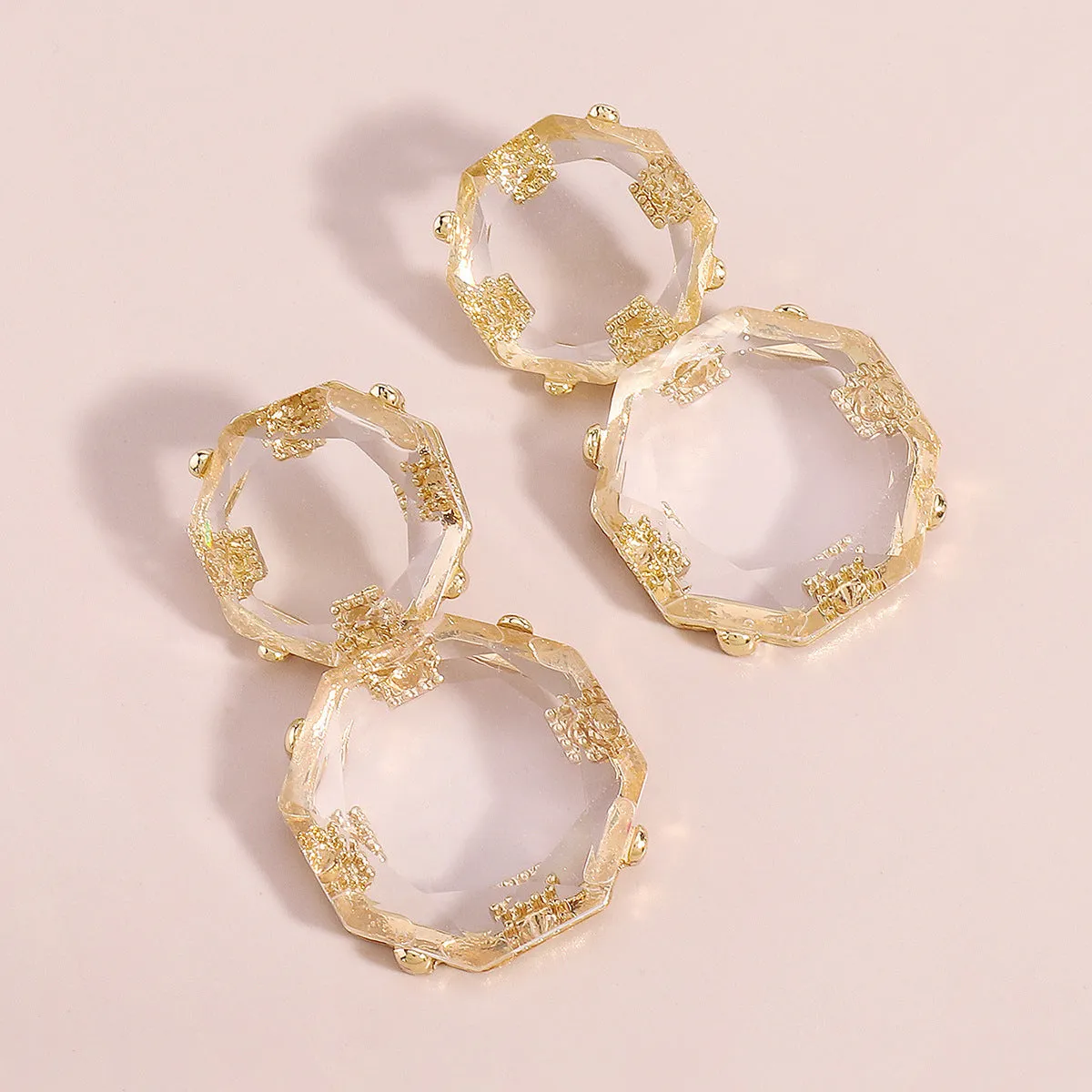 Crystal & 18K Gold-Plated Octagon Drop Earrings
