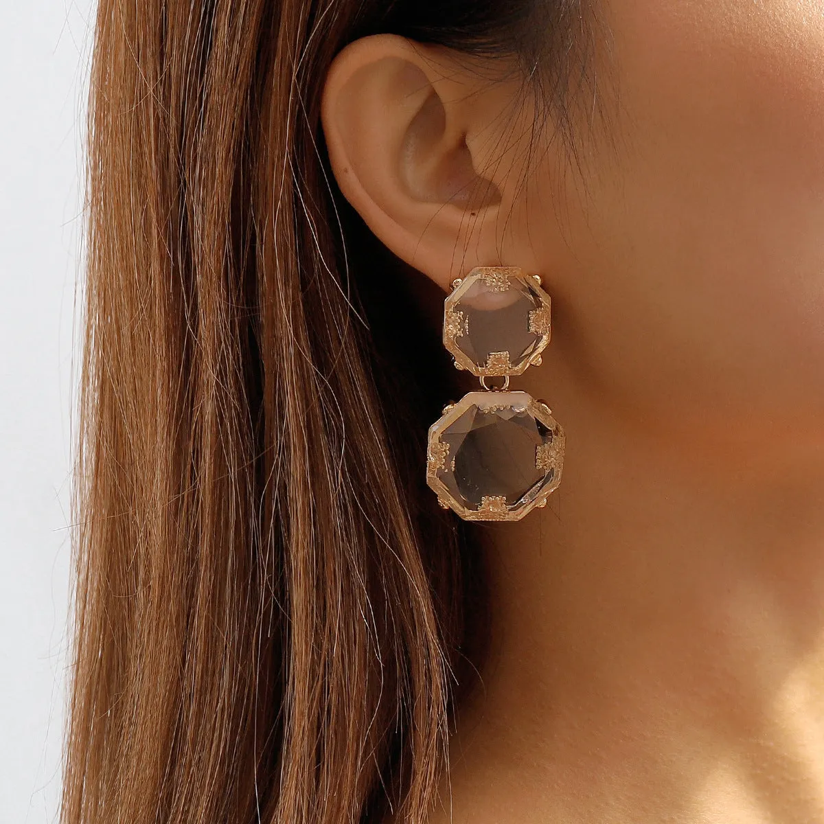 Crystal & 18K Gold-Plated Octagon Drop Earrings