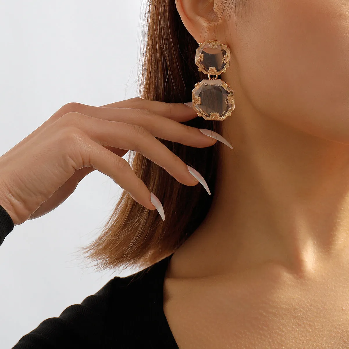 Crystal & 18K Gold-Plated Octagon Drop Earrings