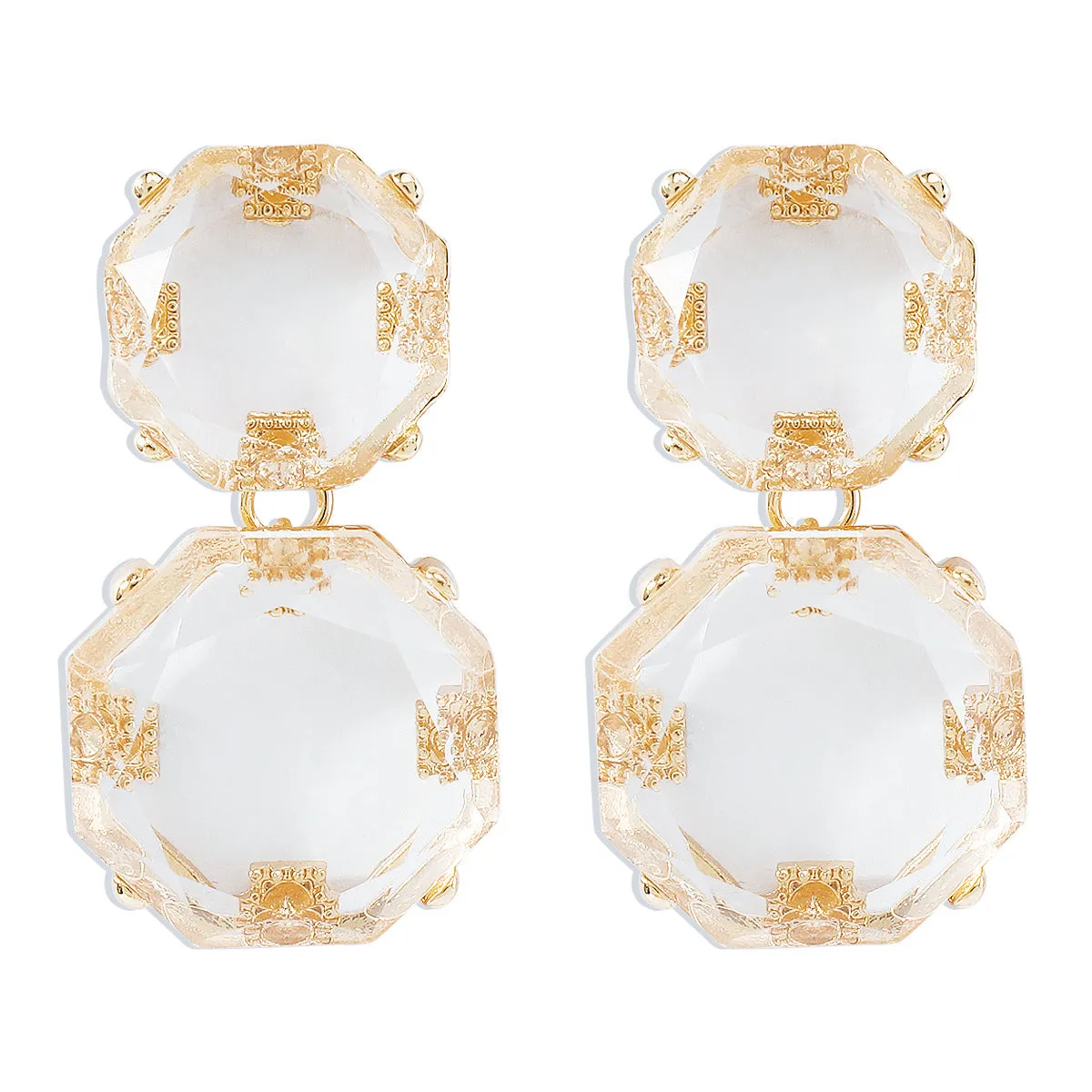 Crystal & 18K Gold-Plated Octagon Drop Earrings