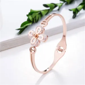 Crystal & 18K Rose Gold-Plated Clover Bangle