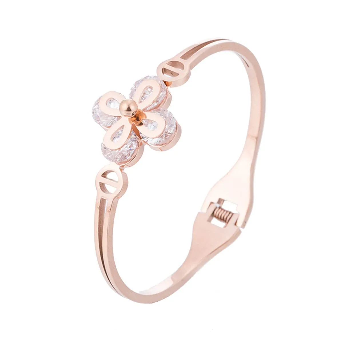 Crystal & 18K Rose Gold-Plated Clover Bangle