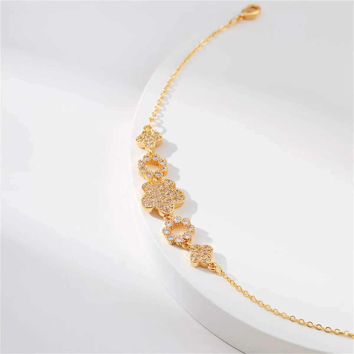 Cubic Zirconia & 18K Gold-Plated Floral Charm Bracelet