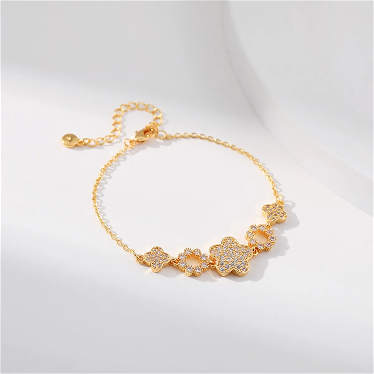 Cubic Zirconia & 18K Gold-Plated Floral Charm Bracelet