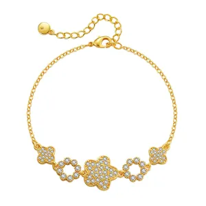Cubic Zirconia & 18K Gold-Plated Floral Charm Bracelet