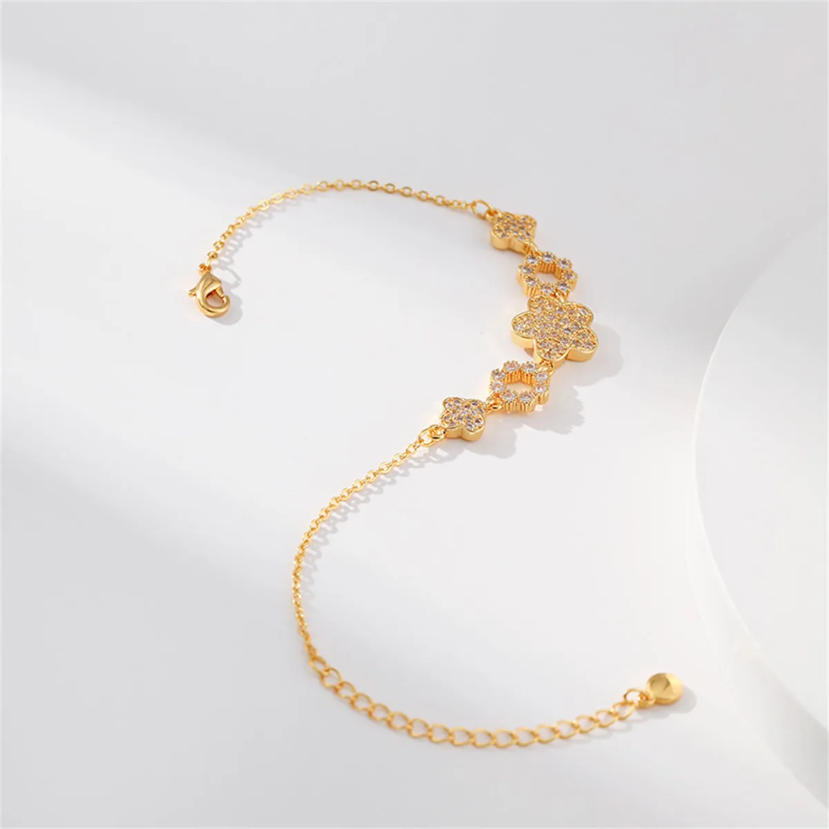 Cubic Zirconia & 18K Gold-Plated Floral Charm Bracelet
