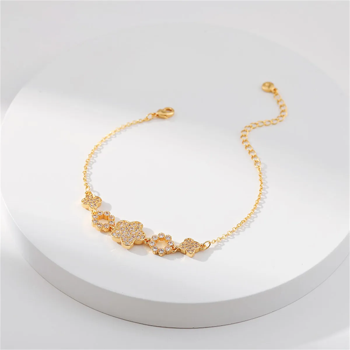 Cubic Zirconia & 18K Gold-Plated Floral Charm Bracelet