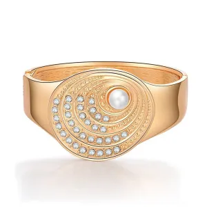 Cubic Zirconia & Pearl 18K Gold-Palted Shell Bangle