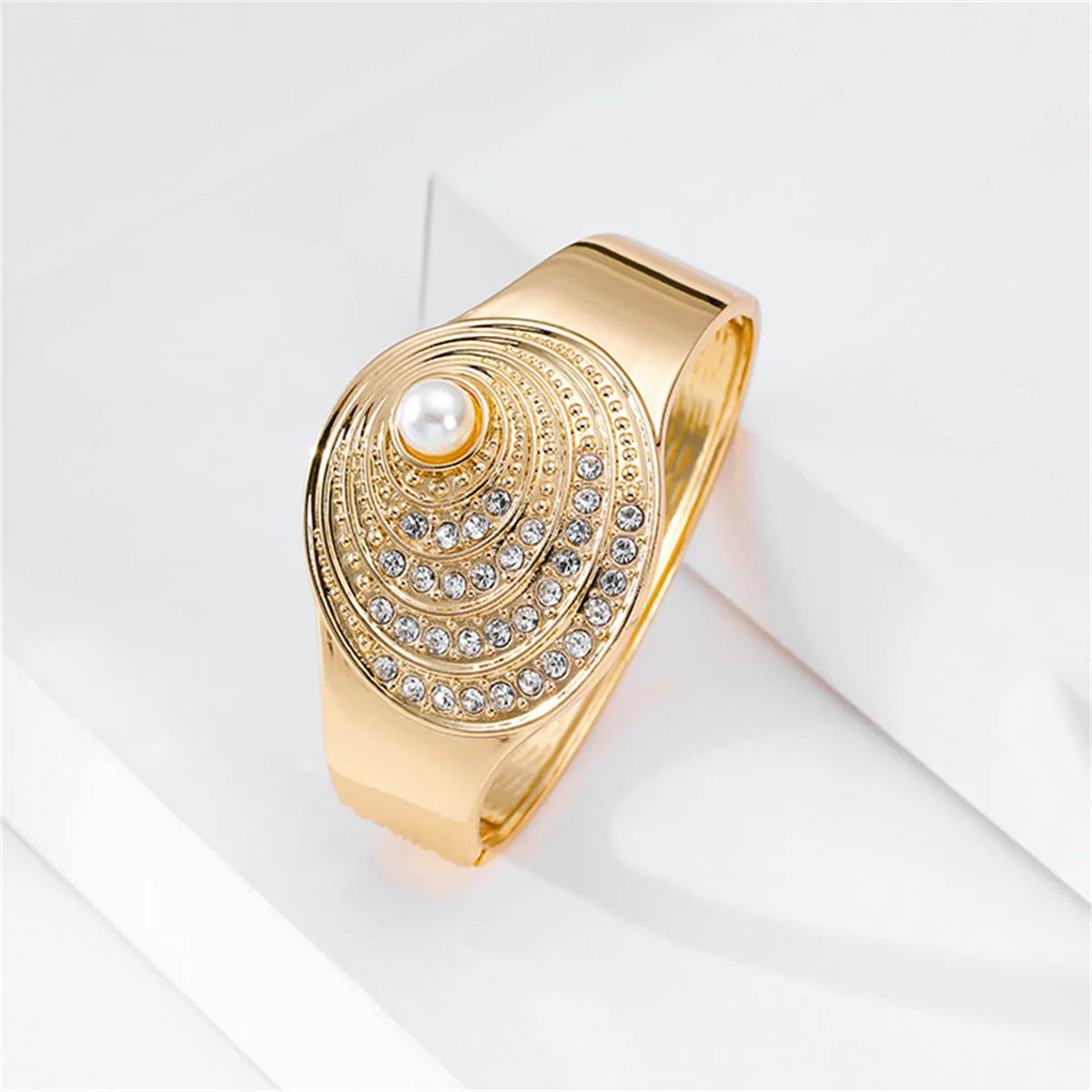 Cubic Zirconia & Pearl 18K Gold-Palted Shell Bangle