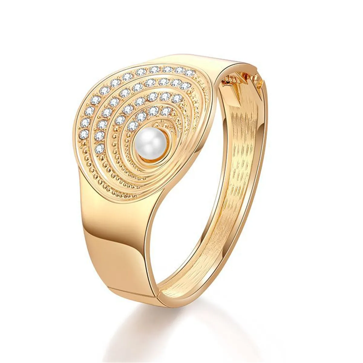 Cubic Zirconia & Pearl 18K Gold-Palted Shell Bangle