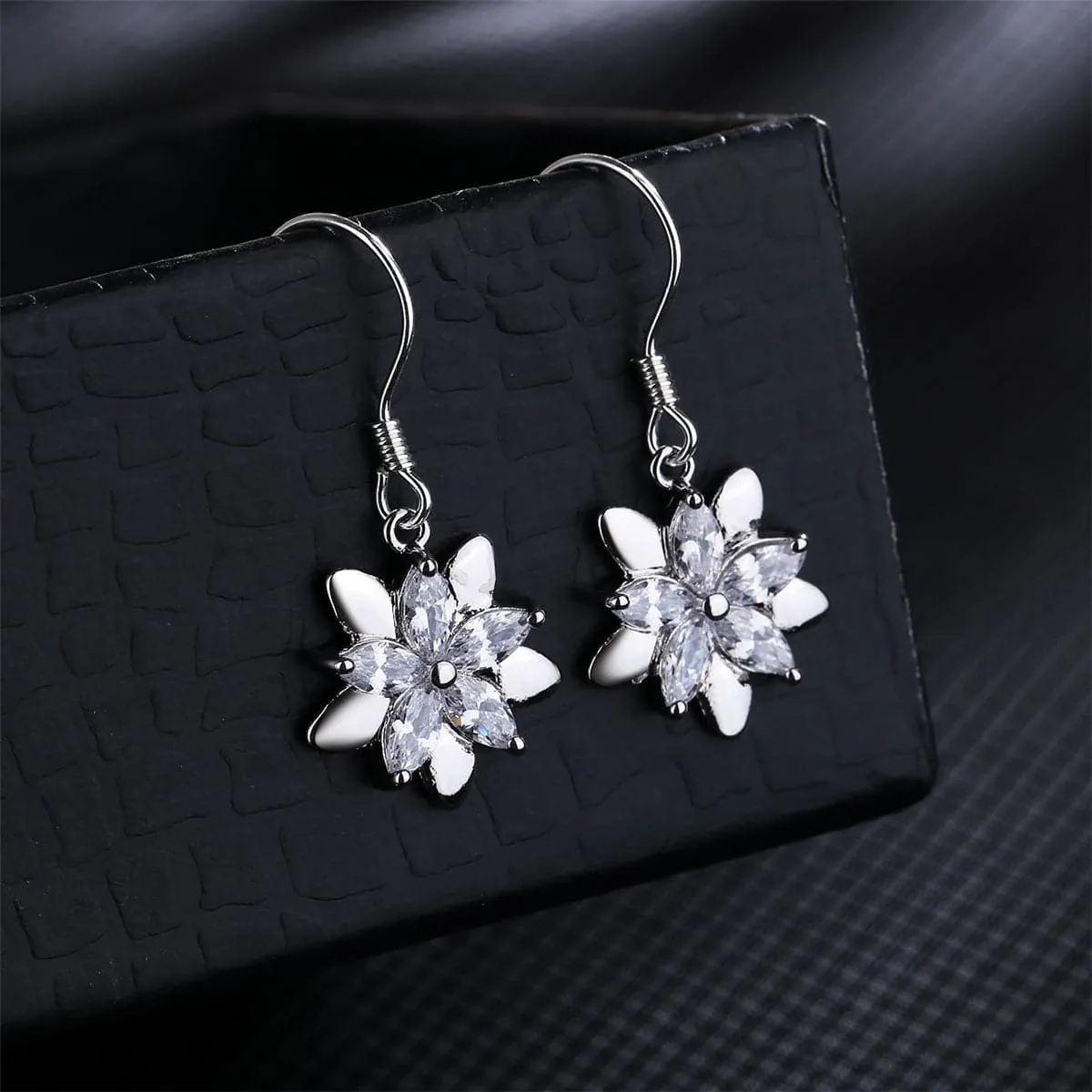 Cubic Zirconia & Silver-Plated Clover Drop Earrings