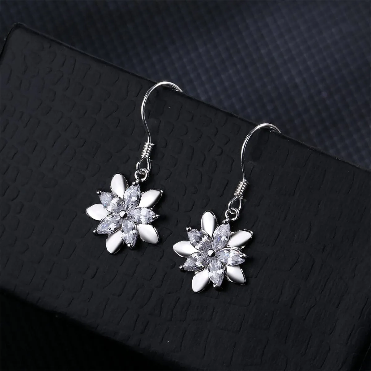 Cubic Zirconia & Silver-Plated Clover Drop Earrings