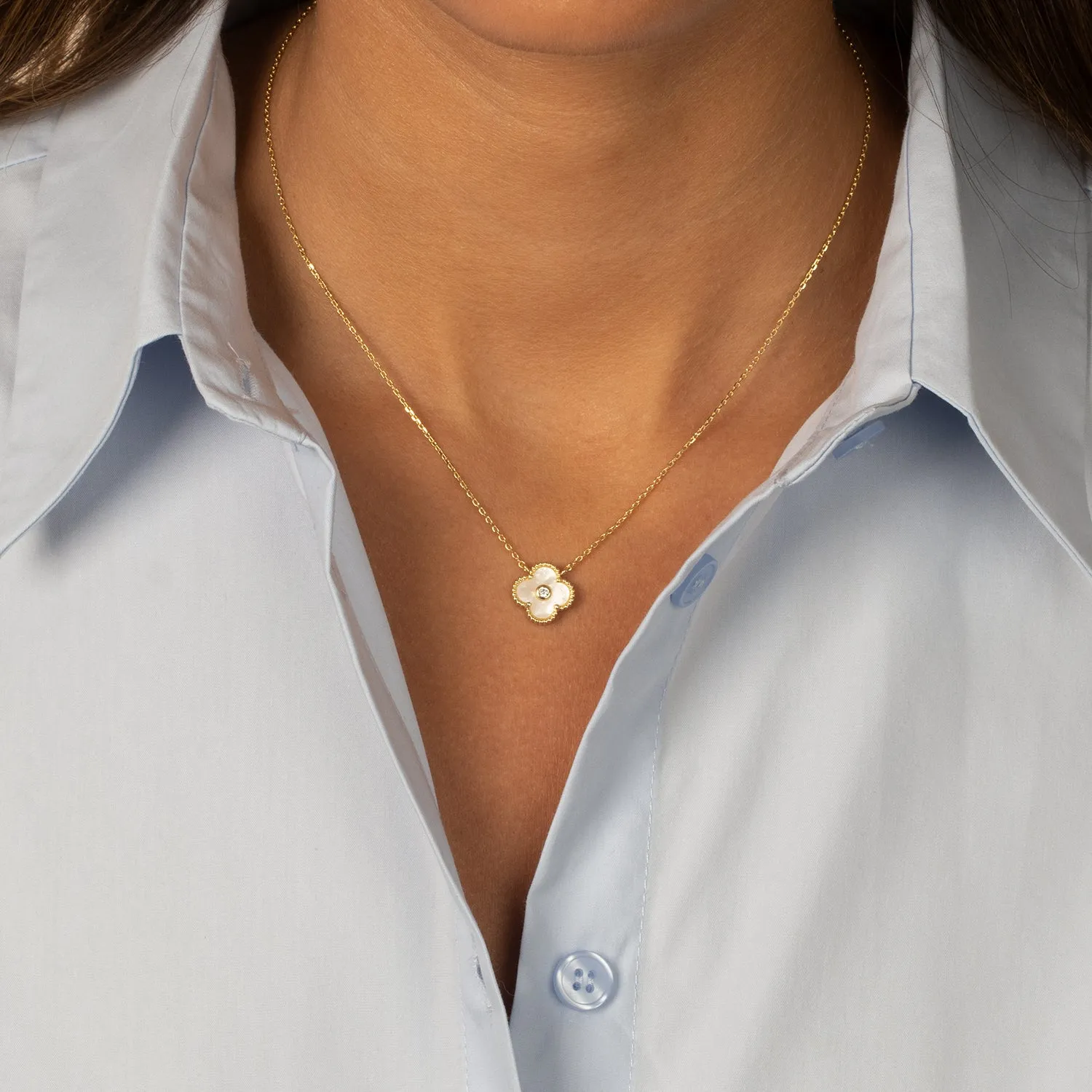 CZ Bezel Colored Stone Clover Pendant Necklace