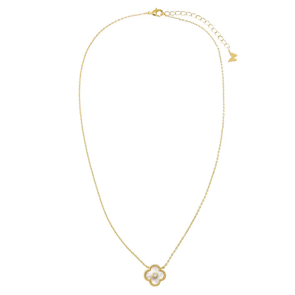 CZ Bezel Colored Stone Clover Pendant Necklace
