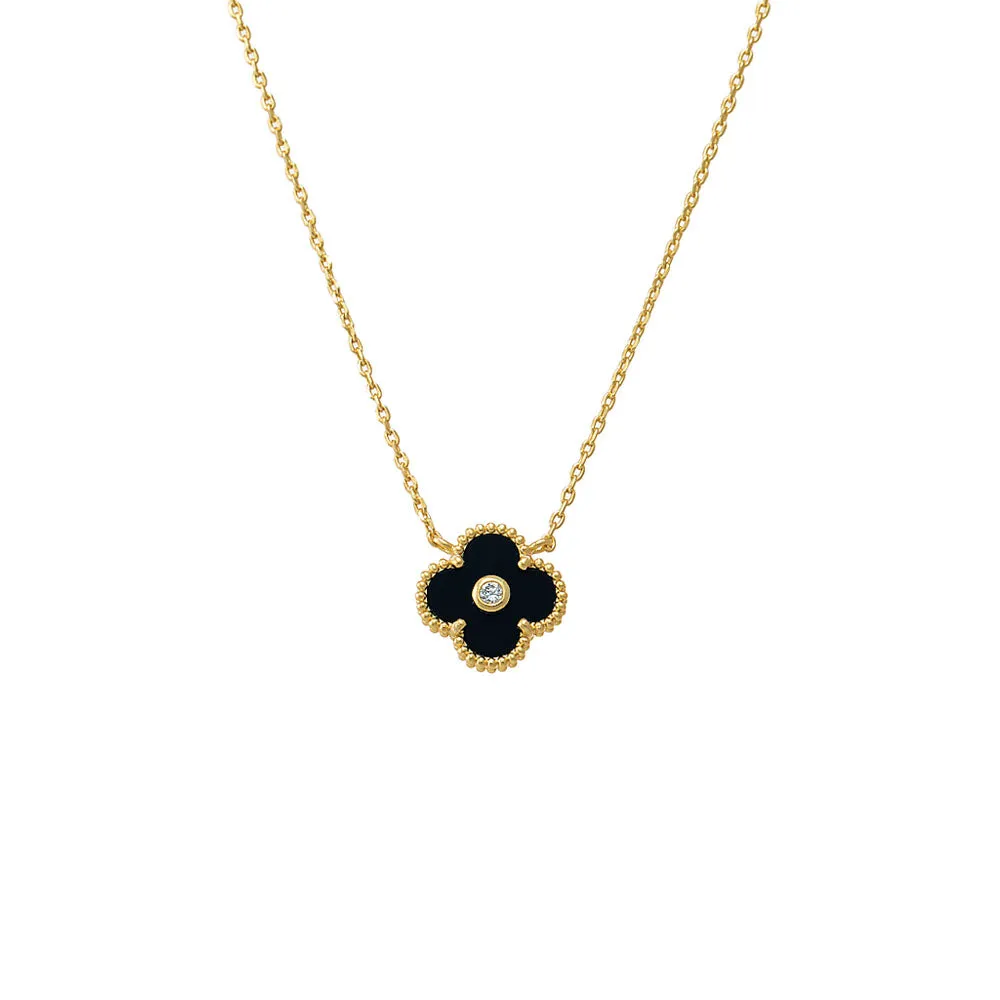 CZ Bezel Colored Stone Clover Pendant Necklace