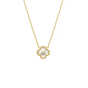 CZ Bezel Colored Stone Clover Pendant Necklace
