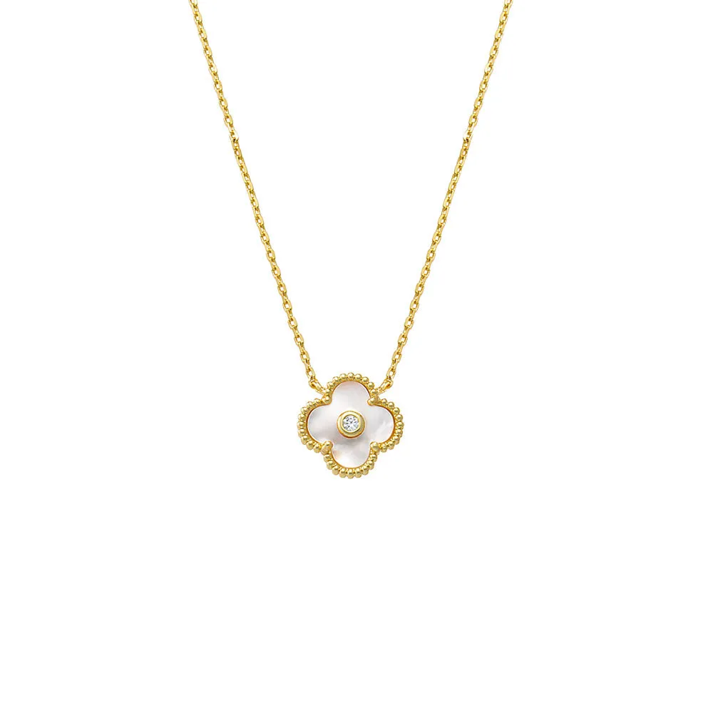 CZ Bezel Colored Stone Clover Pendant Necklace
