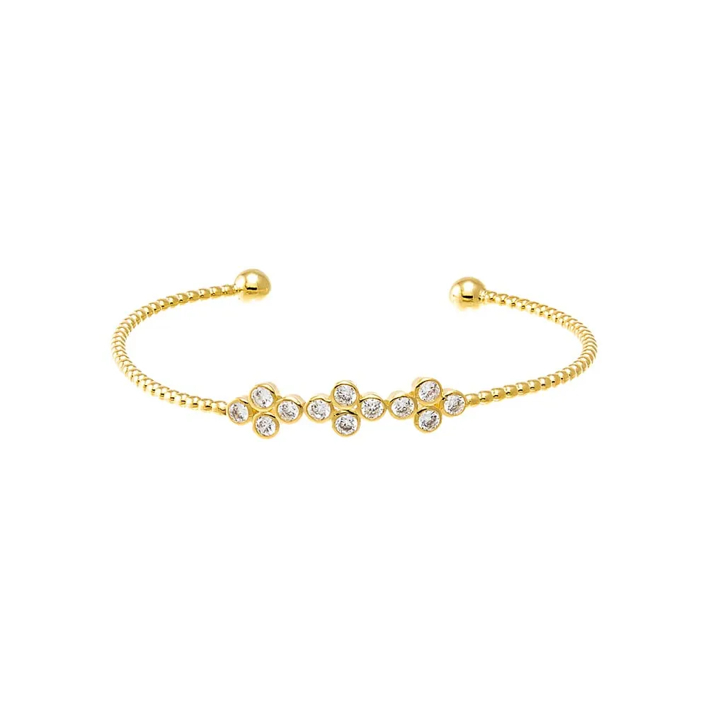 CZ Multi Flower Bezel Open Bangle Bracelet