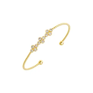 CZ Multi Flower Bezel Open Bangle Bracelet